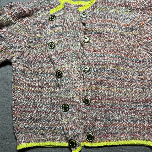 Free People Multicolor Chunky Knit Cardigan Neon Trim Slouchy Fit Size L Boho - Picture 9 of 15